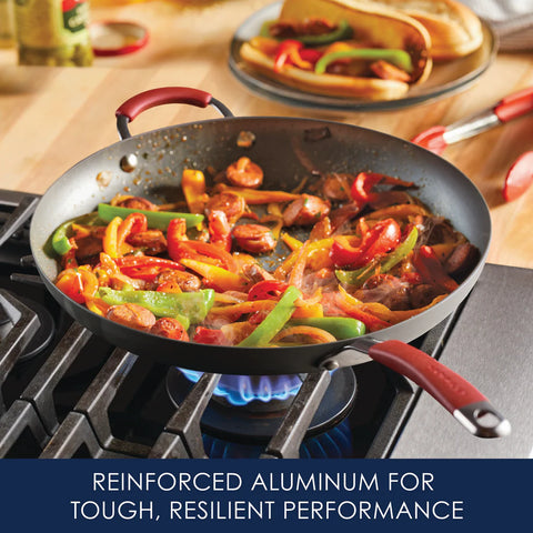 14-Inch Cucina Hard Anodized Nonstick Frying Pan with Helper Handle Cranberry Red