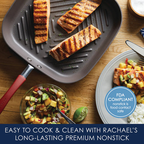 11-Inch Cucina Hard Anodized Nonstick Square Deep Grill Pan Cranberry Red