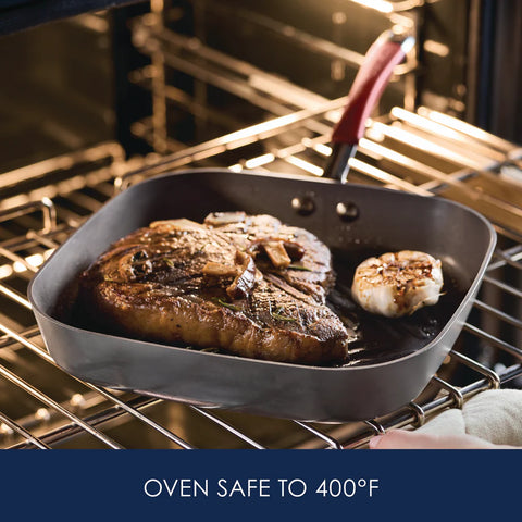 11-Inch Cucina Hard Anodized Nonstick Square Deep Grill Pan Cranberry Red