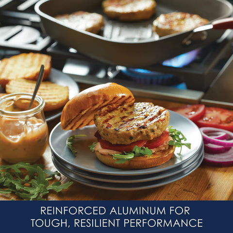 11-Inch Cucina Hard Anodized Nonstick Square Deep Grill Pan Cranberry Red