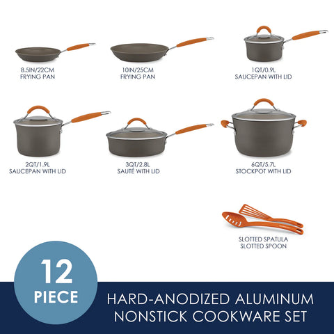 12-Piece Cucina Hard Anodized Nonstick Cookware Set Pumpkin Orange
