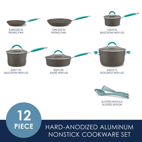 12-Piece Cucina Hard Anodized Nonstick Cookware Set Agave Blue
