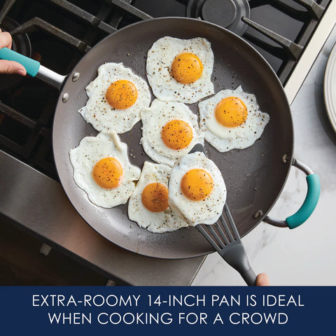 14-Inch Cucina Hard Anodized Nonstick Frying Pan with Helper Handle Agave Blue
