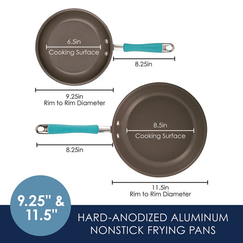 9.25" and 11.5" Cucina Hard Anodized Nonstick Frying Pan Set Agave Blue
