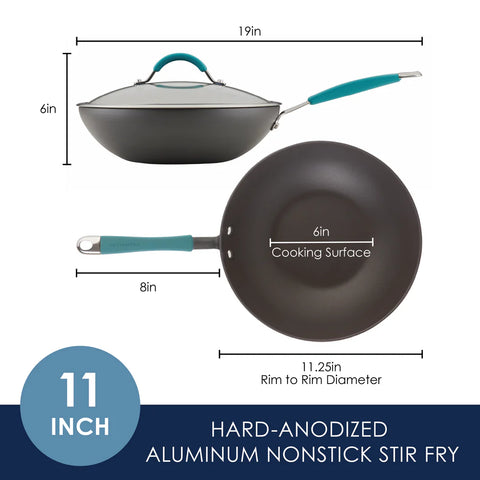 11-Inch Cucina Hard Anodized Nonstick Covered Stir Fry Agave Blue