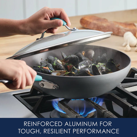 11-Inch Cucina Hard Anodized Nonstick Covered Stir Fry Agave Blue