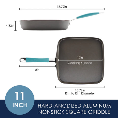 11-Inch Cucina Hard Anodized Nonstick Square Griddle Agave Blue