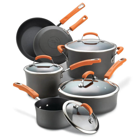 10-Piece Classic Brights Hard Anodized Nonstick Cookware Set Orange