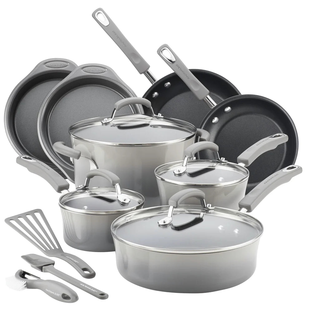 15-Piece Classic Brights Nonstick Cookware Set Sea Salt Gray