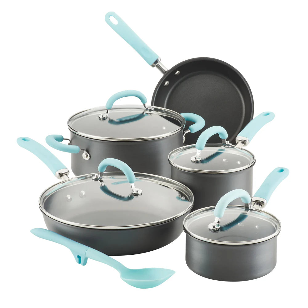 10-Piece Create Delicious Hard Anodized Nonstick Induction Cookware Set Light Blue