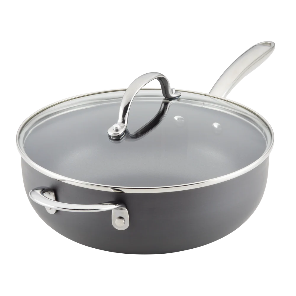 4-Quart Professional Hard Anodized Nonstick Saucier with Lid Gray