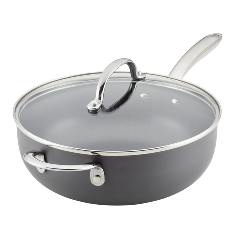 4-Quart Professional Hard Anodized Nonstick Saucier with Lid Gray