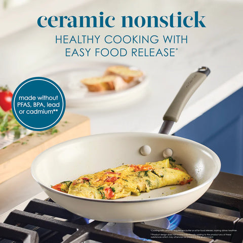 10-Piece Cucina Ceramic Nonstick Cookware Set Almond