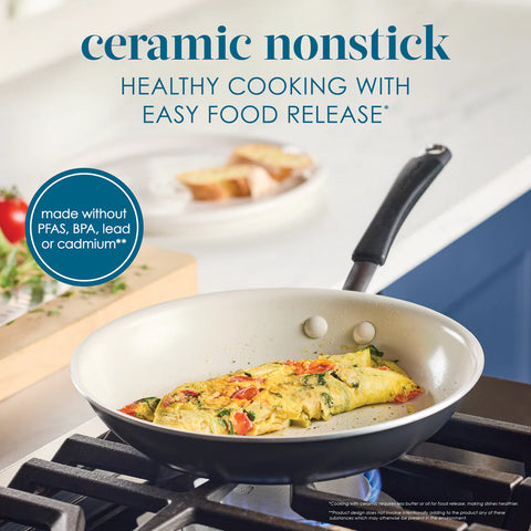 10-Piece Cucina Ceramic Nonstick Cookware Set Peppercorn