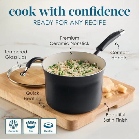 10-Piece Cucina Ceramic Nonstick Cookware Set Peppercorn