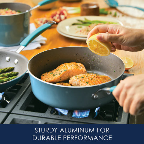 14-Piece Cucina Nonstick Cookware and Measuring Cup Set Agave Blue