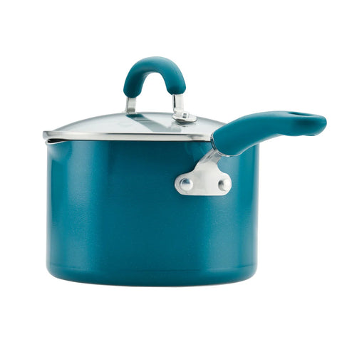 3-Quart Create Delicious Nonstick Induction Straining Saucepan Teal Shimmer