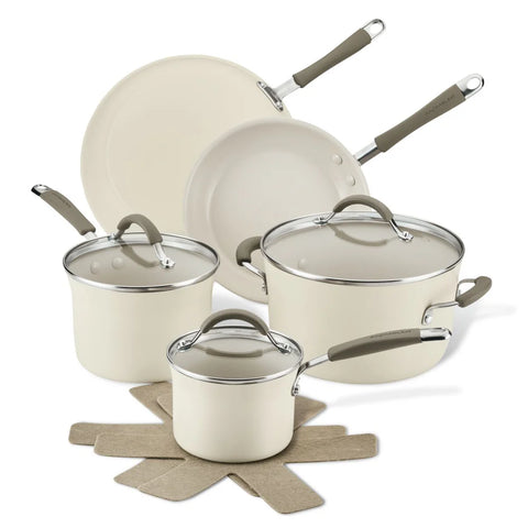 10-Piece Cucina Ceramic Nonstick Cookware Set Almond