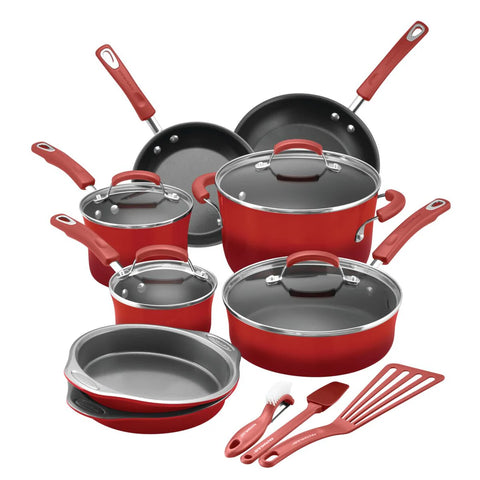 15-Piece Classic Brights Nonstick Cookware Set Red