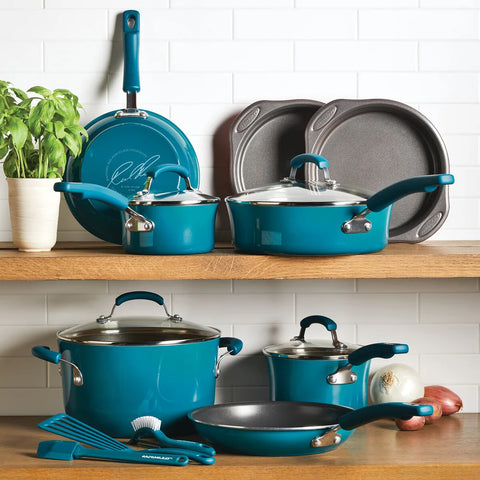 15-Piece Classic Brights Nonstick Cookware Set Marine Blue