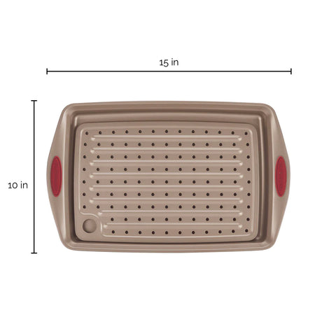 10-Inch x 15-Inch Nonstick Crisper Pan Set Cranberry Red