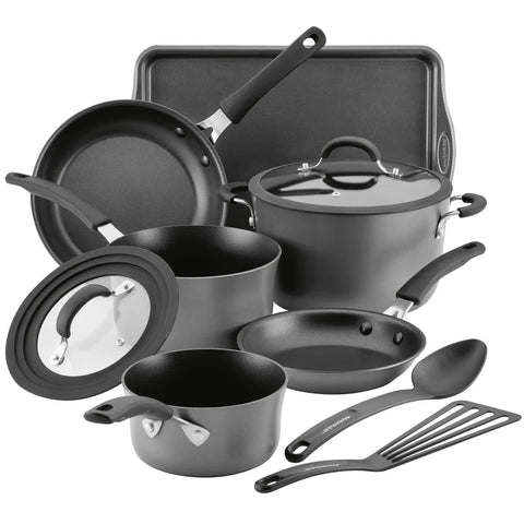 10-Piece Cook + Create Hard Anodized Nonstick Cookware Set Black