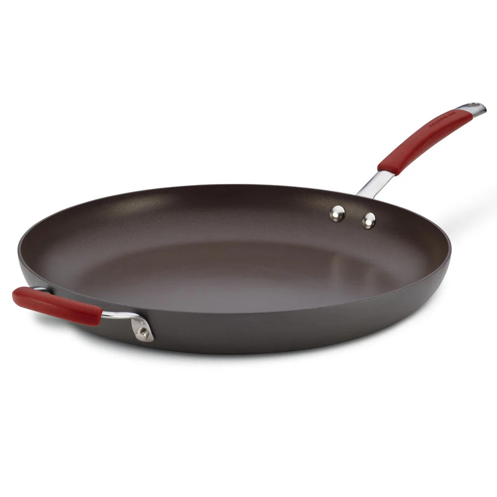 14-Inch Cucina Hard Anodized Nonstick Frying Pan with Helper Handle Cranberry Red