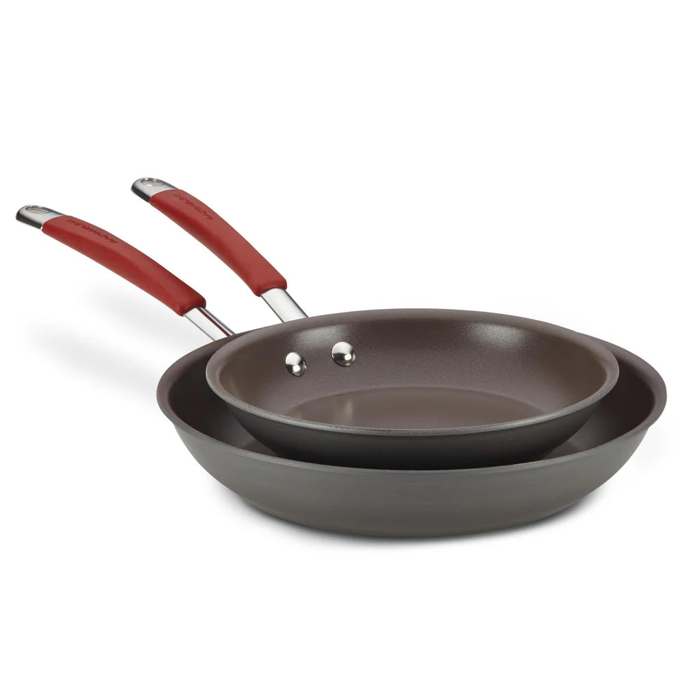9.25" and 11.5" Cucina Hard Anodized Nonstick Frying Pan Set Cranberry Red