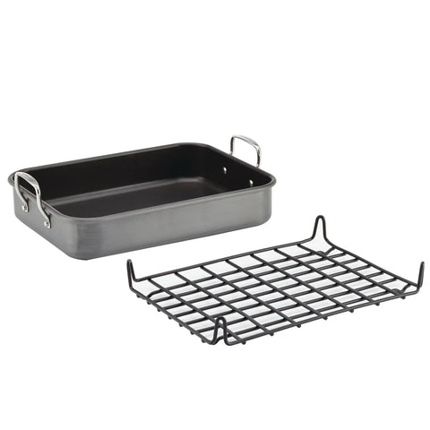 16-Inch x 12-Inch Nonstick Hard Anodized Roaster with Reversible Rack Gray
