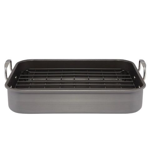 16-Inch x 12-Inch Nonstick Hard Anodized Roaster with Reversible Rack Gray