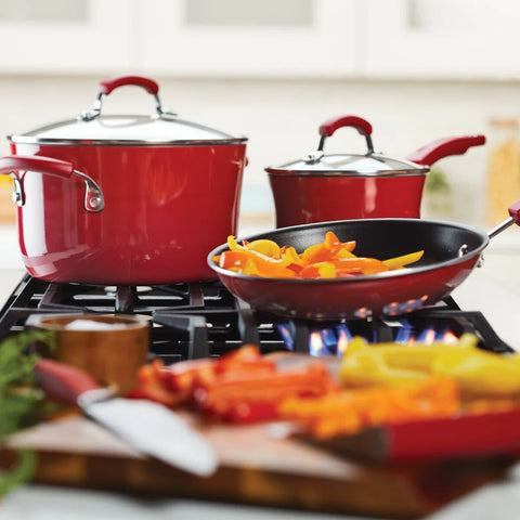 15-Piece Classic Brights Nonstick Cookware Set Red