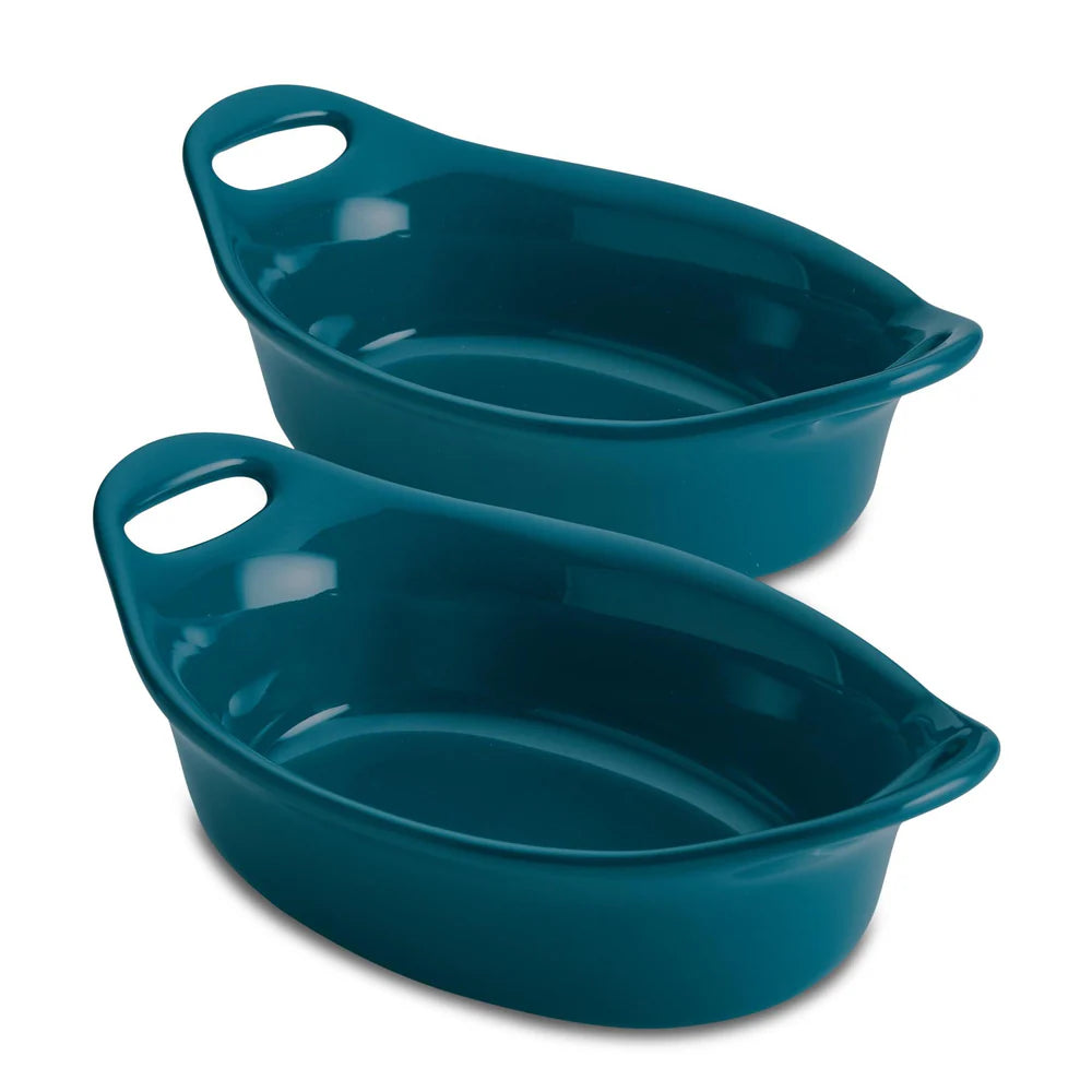 2-Piece 12-Ounce Oval Ceramic Au Gratin Set Teal