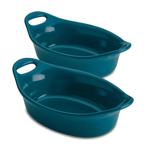 2-Piece 12-Ounce Oval Ceramic Au Gratin Set Teal