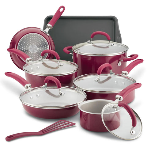 13-Piece Create Delicious Nonstick Induction Cookware Set Burgundy Shimmer