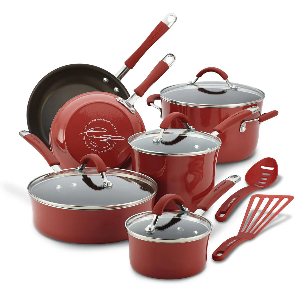12-Piece Cucina Nonstick Cookware Set Cranberry Red