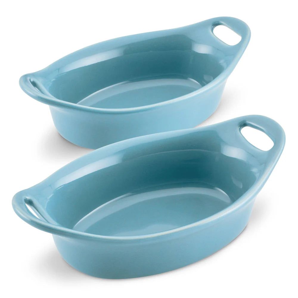 2-Piece 12-Ounce Oval Ceramic Au Gratin Set Agave Blue
