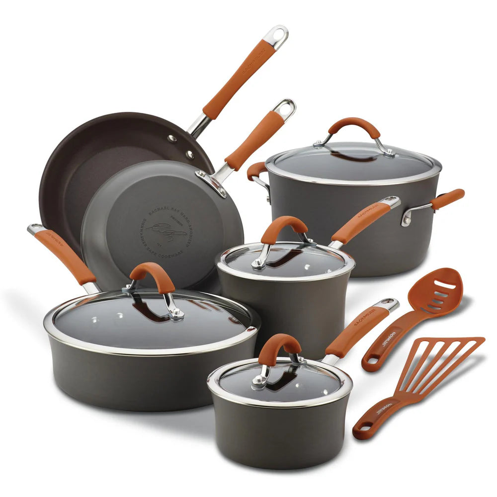 12-Piece Cucina Hard Anodized Nonstick Cookware Set Pumpkin Orange