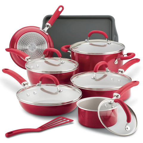 13-Piece Create Delicious Nonstick Induction Cookware Set Red Shimmer