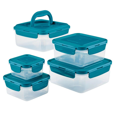 10-Piece Square Nestable Food Storage Containers Teal