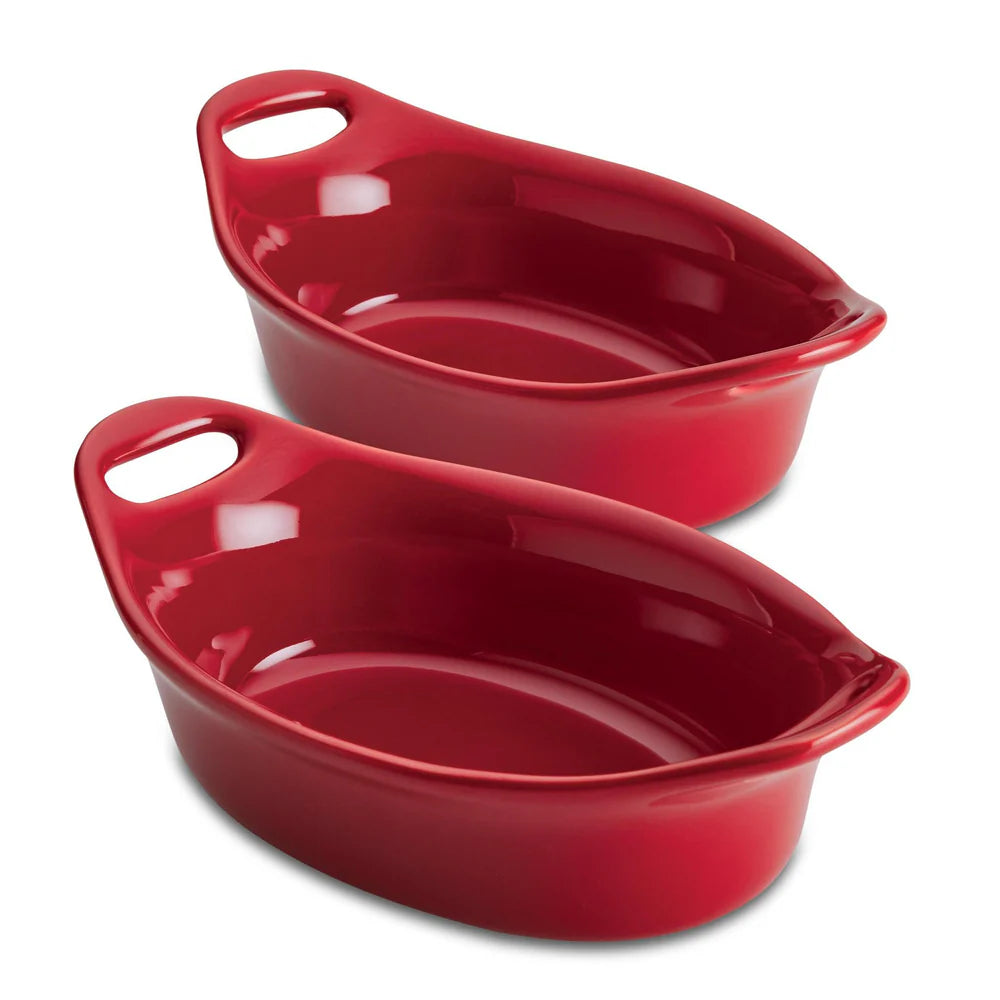 2-Piece 12-Ounce Oval Ceramic Au Gratin Set Red
