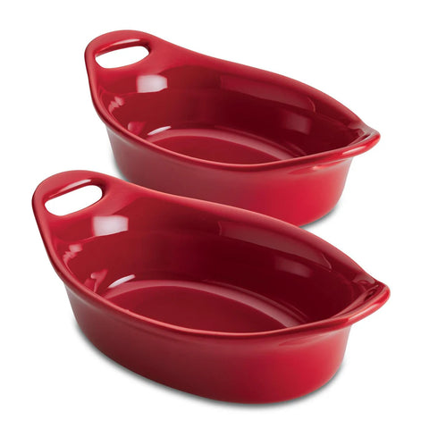 2-Piece 12-Ounce Oval Ceramic Au Gratin Set Red