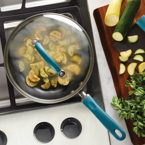 10.25-Inch Create Delicious Hard Anodized Nonstick Induction Covered Deep Frying Pan Teal