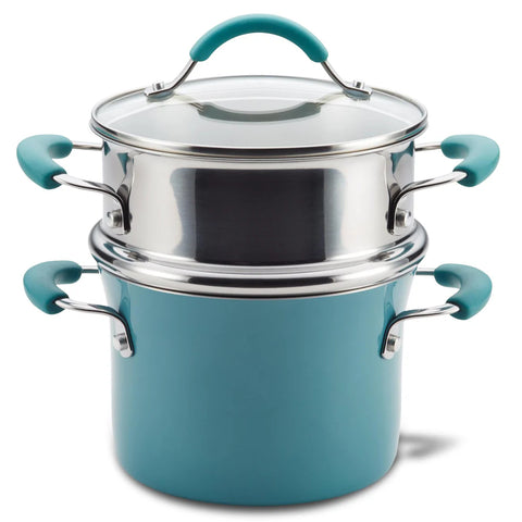 3-Quart Cucina Nonstick Covered Steamer Set Agave Blue