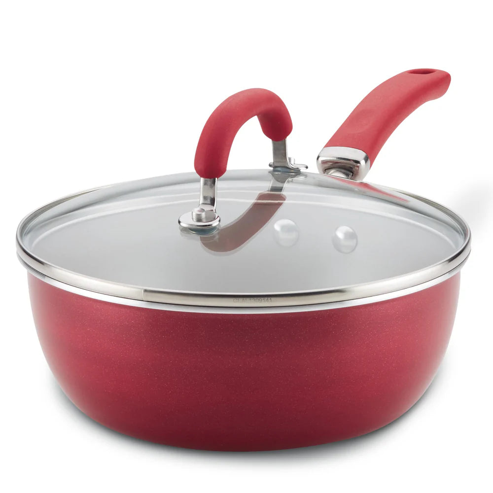 3-Quart Create Delicious Nonstick Induction Covered Chef Pan Red Shimmer