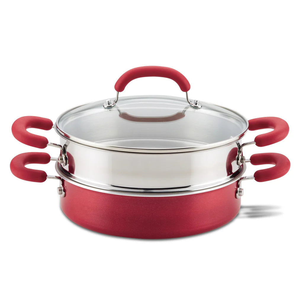 3-Quart Create Delicious Nonstick Induction Steamer Set Red