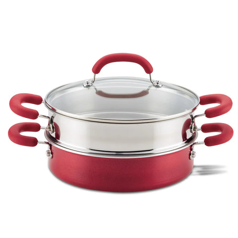 3-Quart Create Delicious Nonstick Induction Steamer Set Red