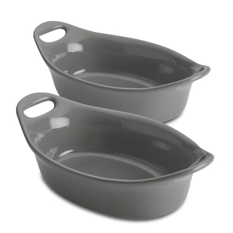 2-Piece 12-Ounce Oval Ceramic Au Gratin Set Gray