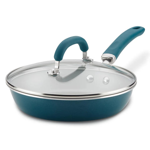 9.5-Inch Create Delicious Nonstick Induction Covered Deep Frying Pan Teal Shimmer