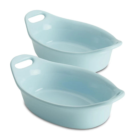 2-Piece 12-Ounce Oval Ceramic Au Gratin Set Light Blue