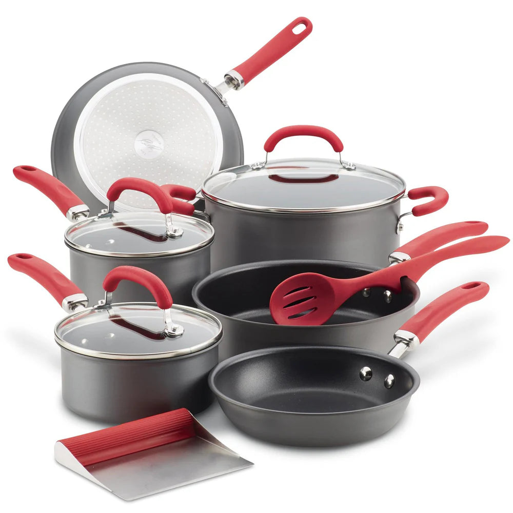 11-Piece Create Delicious Hard Anodized Nonstick Induction Cookware Set Red